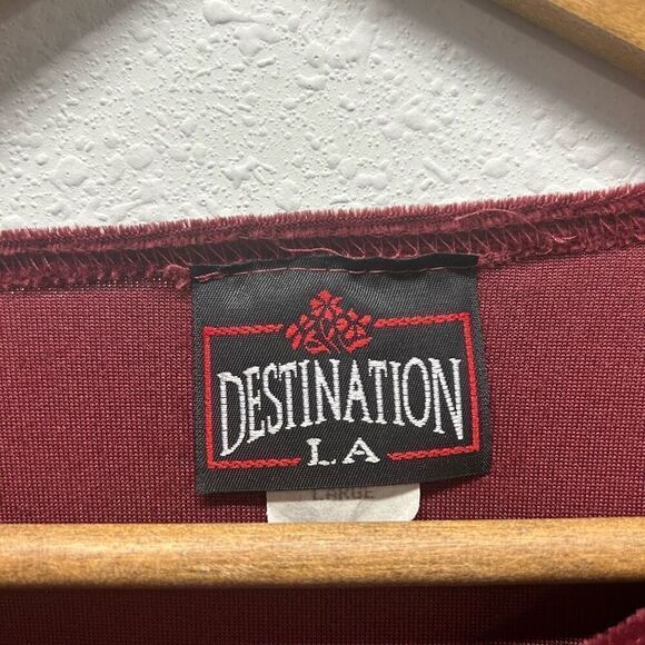 Destination LA Vintage Red Velvet Whimsigoth Floral 3/4 Sleeve Top Size L - Picture 6 of 13